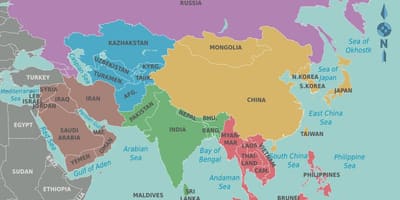 Карта Тайваня і бліжэйшых краінах